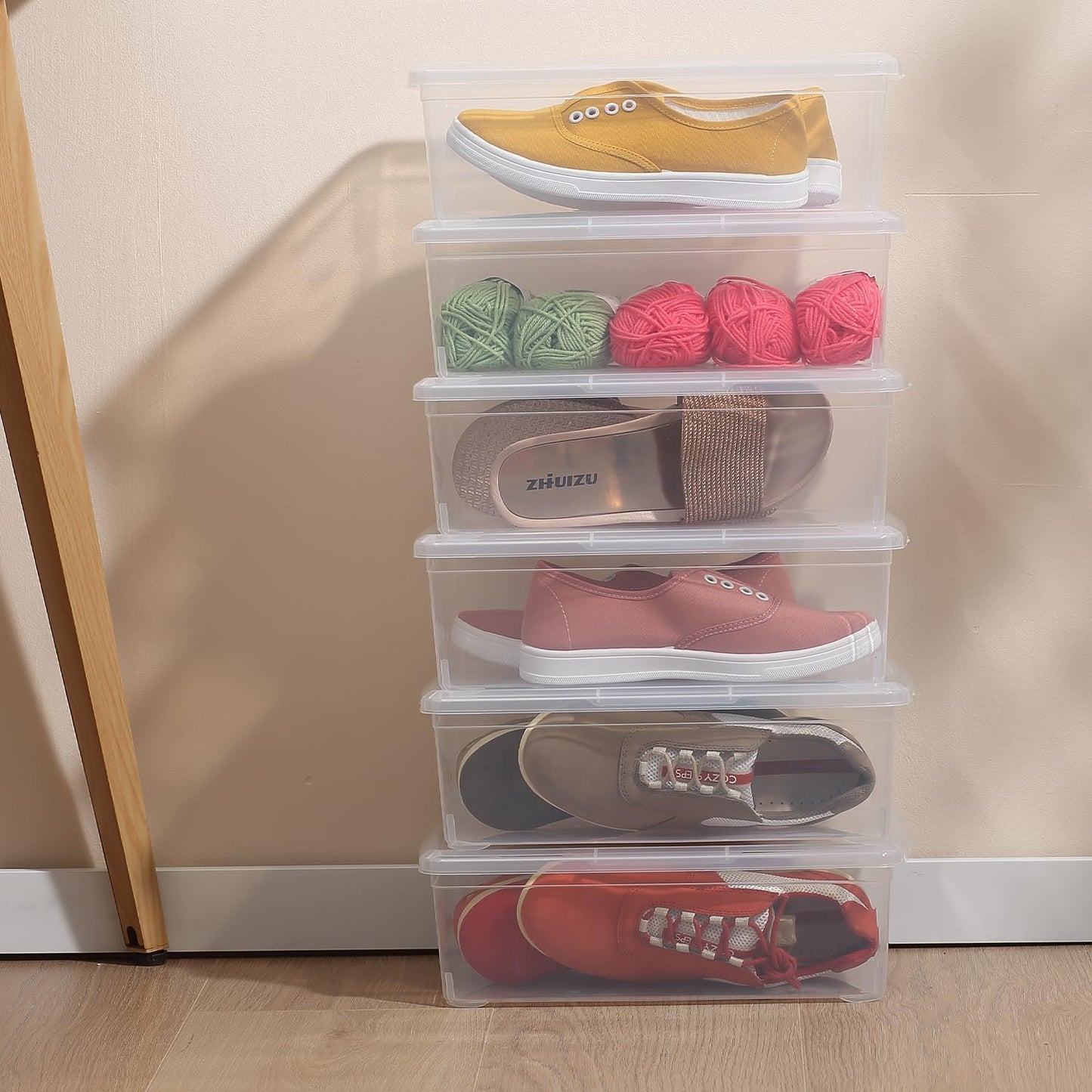 Stackable Clear Storage Bins - 12 Pack Latching Shoe Boxes with Lids | 6 Quart Plastic Containers