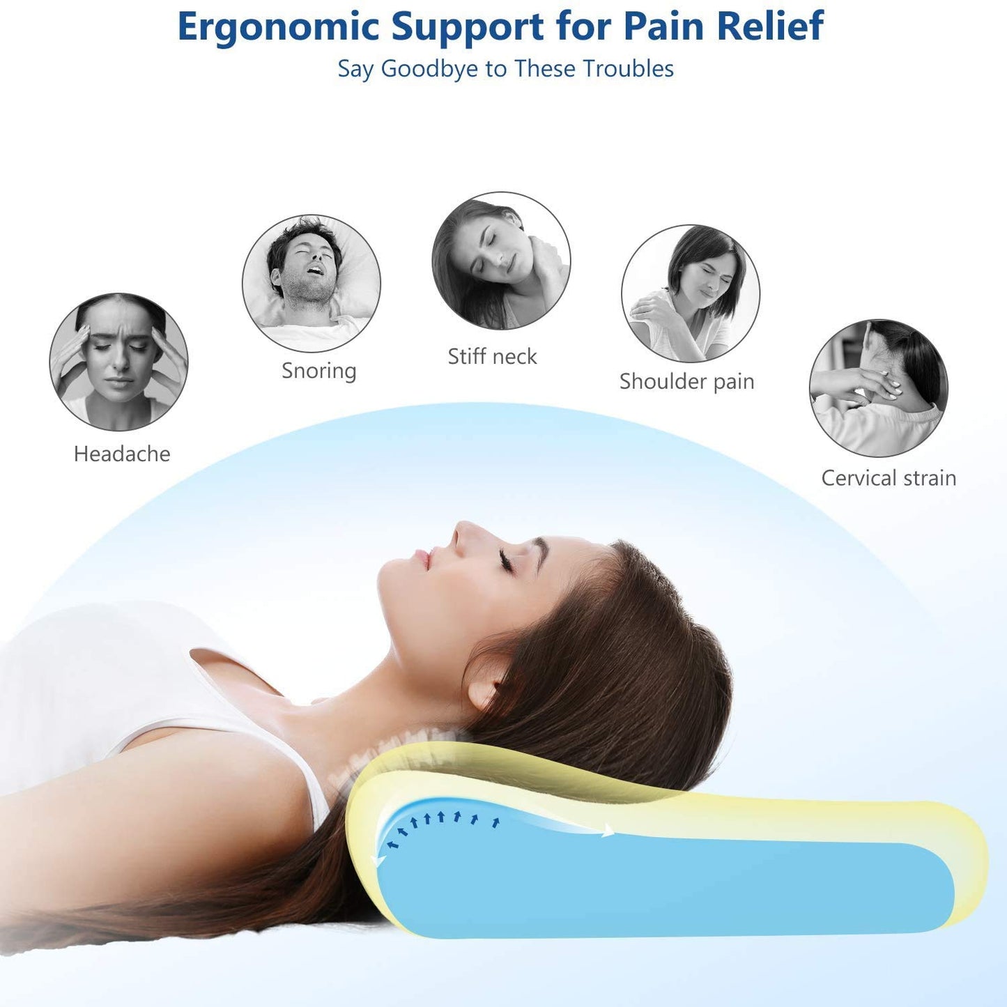 ZAMAT Memory Foam Pillow for Neck Pain Relief, Adjustable Orthopedic Ergonomic Cervical Pillow for Sleeping with Washable Cover, Bed Pillows for Side, Back, Stomach Sleepers