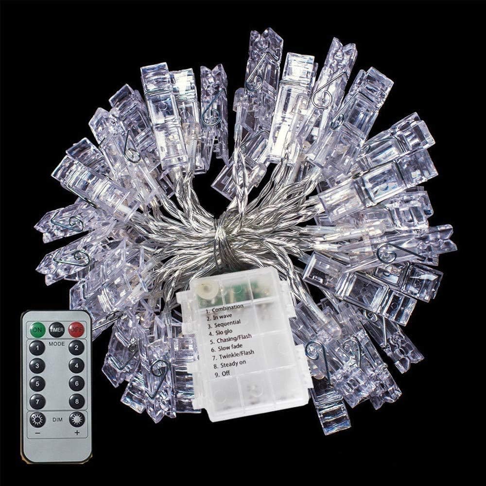 50 LED Dimmable Battery-Powered Photo String Lights with Remote - Warm White for Pictures & Cards
