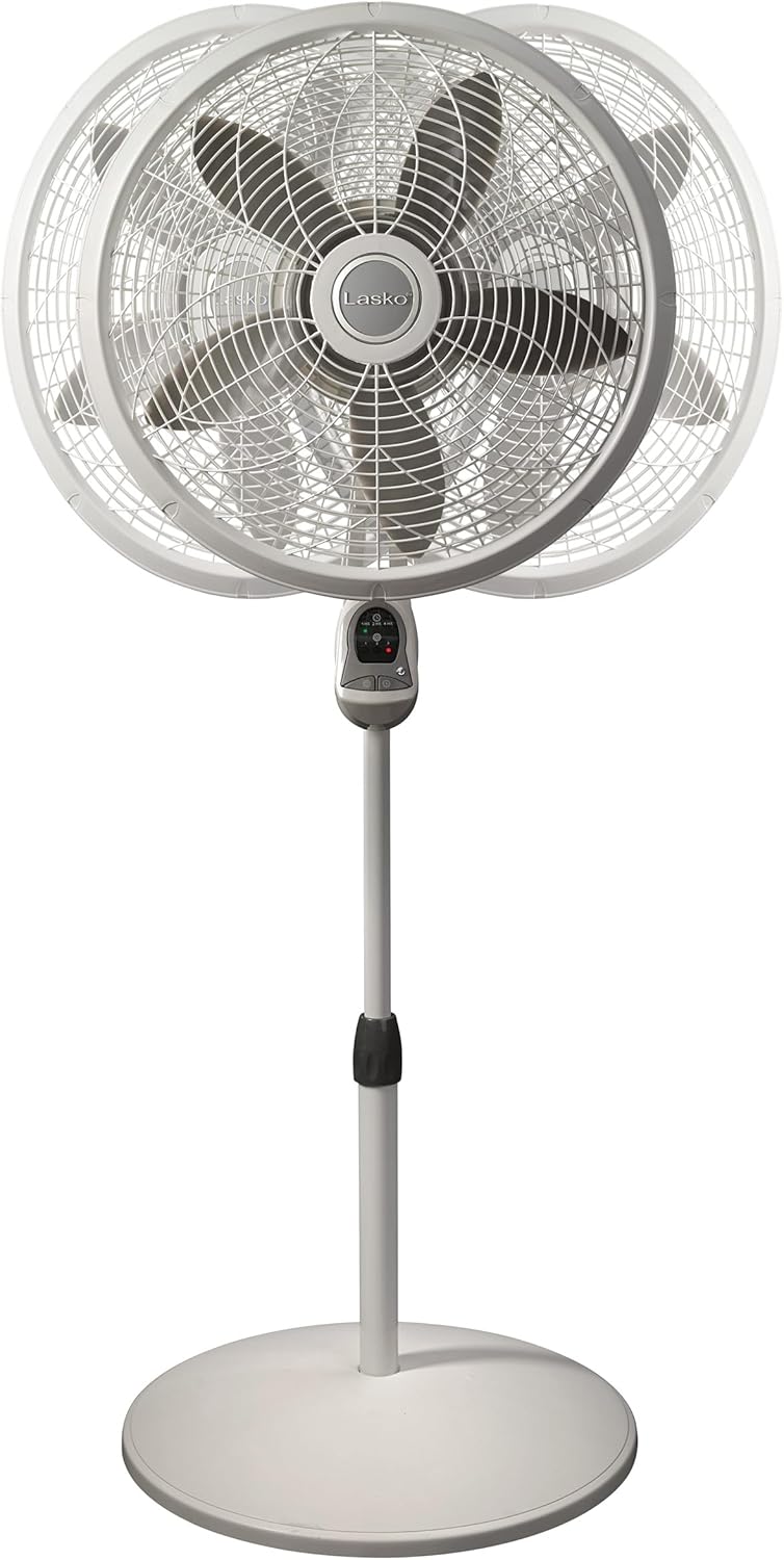 Lasko Elegance and Performance Pedestal Stand Fan, 3-Speeds, 90 Degree Oscillation, Adjustable Height, Timer, Remote for Indoor, Bedroom, Living Room, Home Office, Dorm Use, 18 Inch, White, 1850