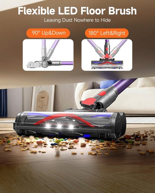 FEPPO Cordless Vacuum Cleaner - Powerful Stick Vacuum with 70-Minute Runtime | Self-Standing, Anti-Tangle Design for Home & Pet Hair