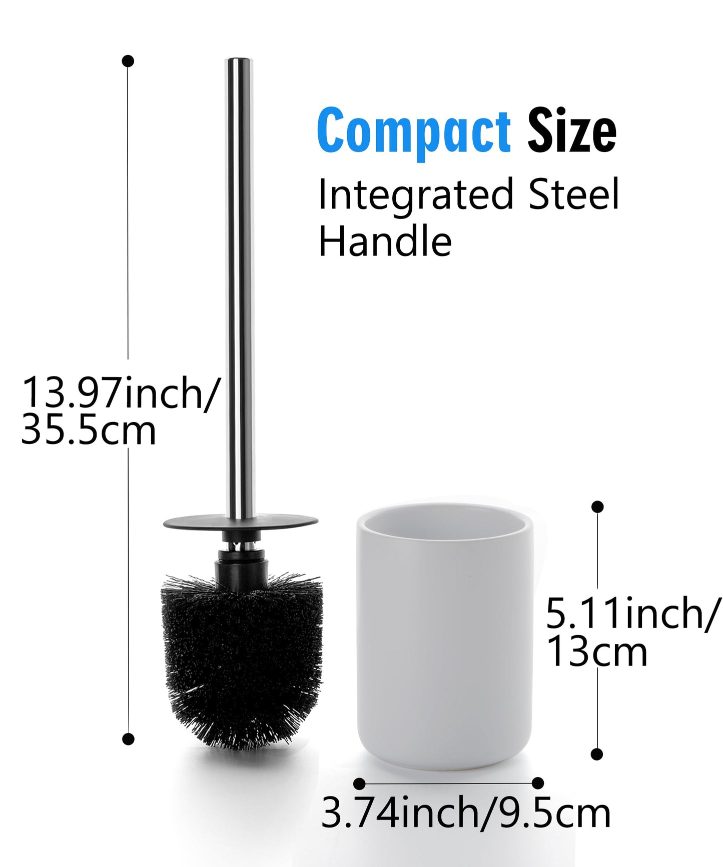 Viosuniu Ceramic Toilet Brush & Holder Set - Freestanding Deep-Cleaning Toilet Bowl Cleaner Brush, Stainless Steel Handle, Small & Sturdy for Storage, Easy to Clean, Non-Scratching, Rust-proof (Set/2)