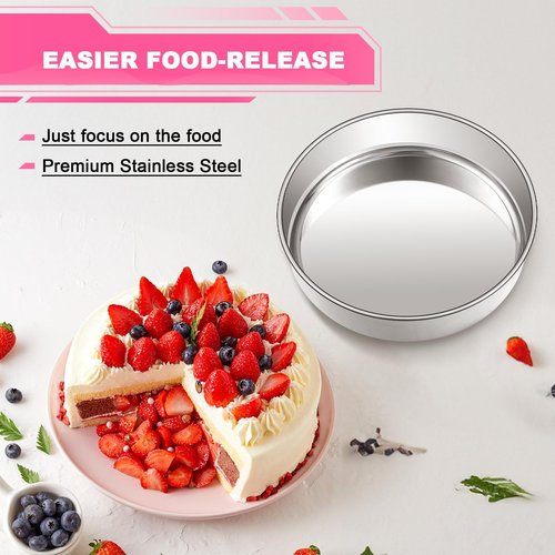 EWFEN 8 Inch Cake Pan Set of 2, Stainless Steel Round Layer Cake Baking Pans Tins, Non-Toxic & Healthy, Leak-proof & Easy Clean & Dishwasher Safe
