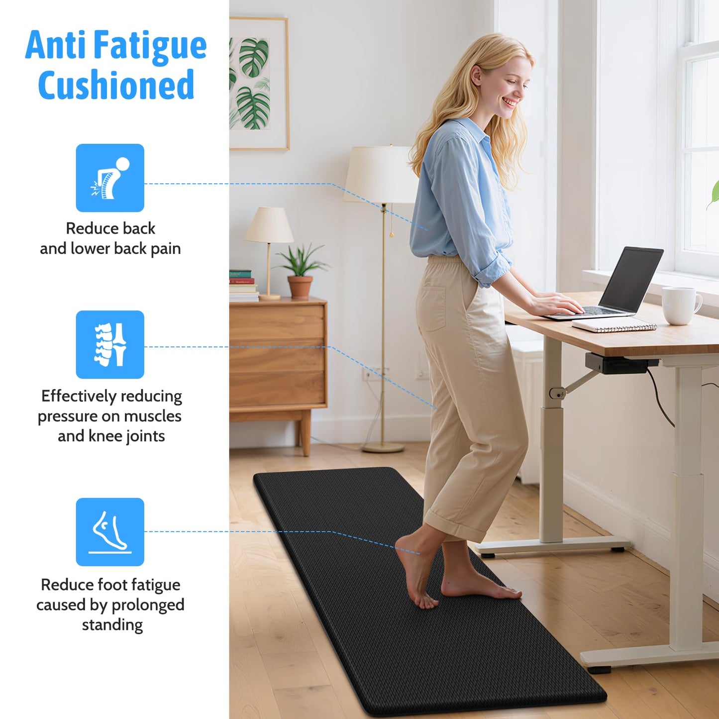 StepLively Kitchen Mat, 2 PCS Kitchen Rugs, Cushioned Kitchen Mats for Floor, Anti Fatigue Kitchen Rug Set, Non-Skid Standing Mat for Kitchen, Office, Sink, 17.3"×30"+17.3"×59", Black