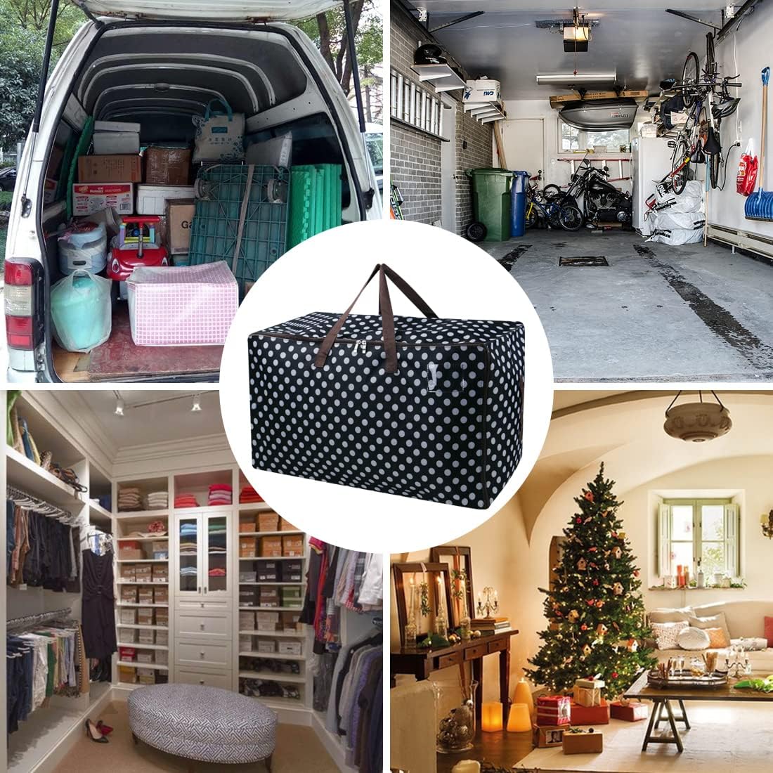 3-Side Zip Open Storage Bag for Christmas Trees & Party Ornaments - 27.5x16.5x13.8, Black Dots