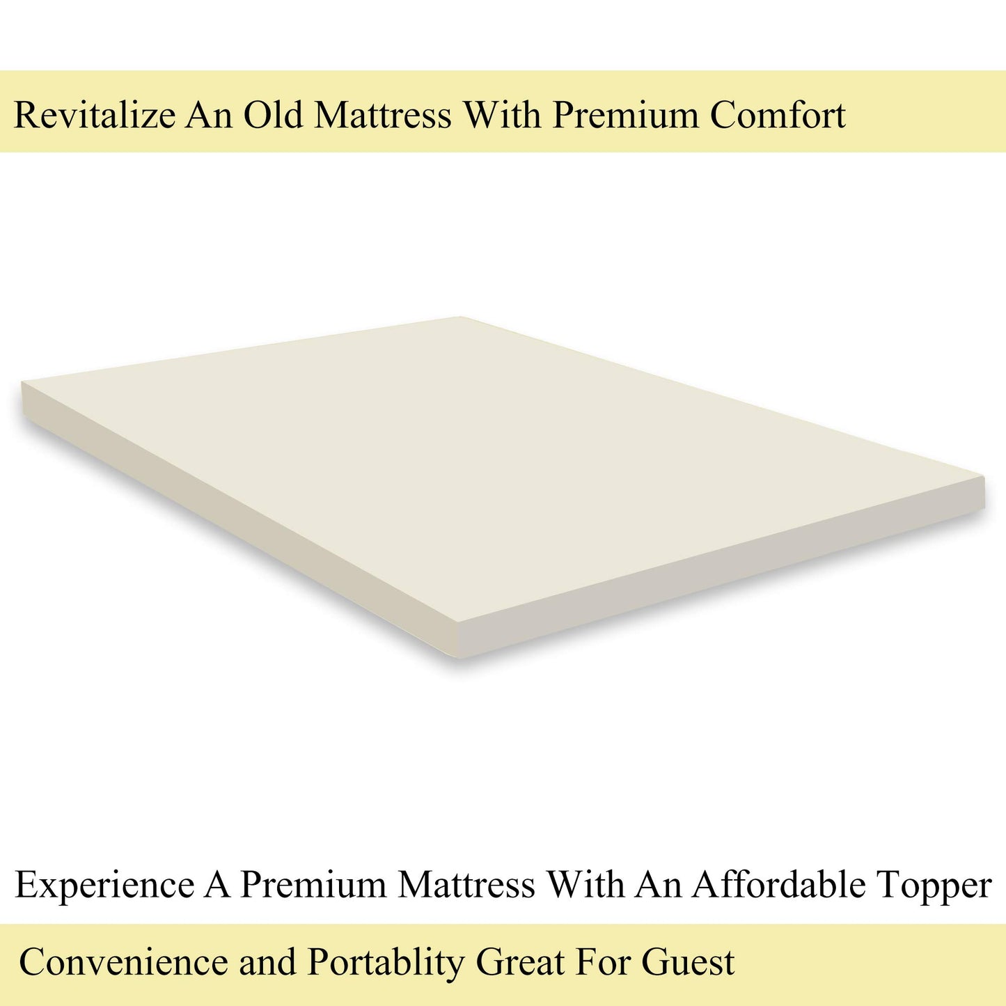 Zutan 2-inch Comfortable Foam Bed Topper with Extended Life Span | Soft and Relaxing Orthopedic Mattress Toppers with Optimum Support, Help Reduce Back Pain and Improve Sleeping Posture, Twin, Yellow