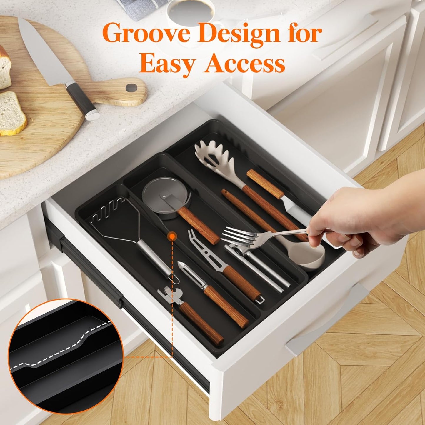Lifewit Expandable Silverware Organizer Set - Adjustable BPA-Free Plastic for Cutlery & Utensils, Black