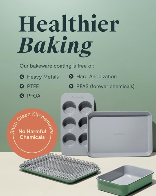 Caraway Nonstick Baking Pan Set - 2x 9" x 6.5" & 1x 9" x 13" - Non-Toxic, PTFE & PFOA Free - Deep Ceramic for Casseroles & Lasagna - Cream