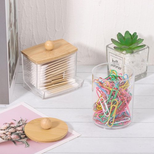 Bamboo Bathroom Accessories Set - 4-Piece Collection with Clear Toothbrush Holder & Soap Dispenser