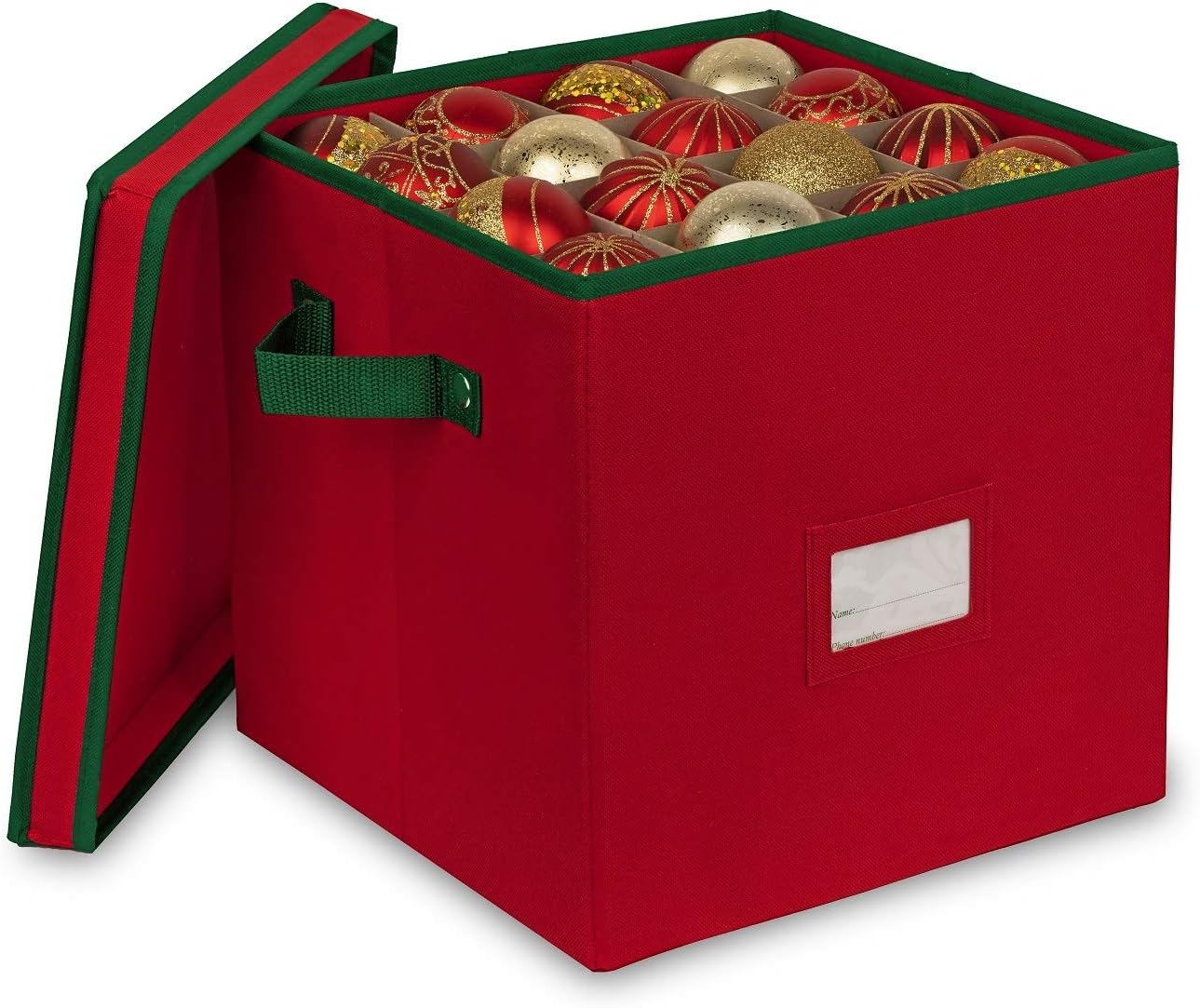 Christmas Ornament Storage Box - Holds 64 Ornaments, 4 Trays & Dividers, Durable 600D Oxford - Holiday Decoration Organizer (Green)