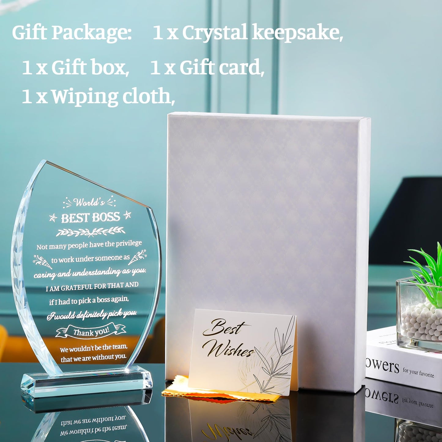 Movdyka Boss Gifts for Men Women Crystal Keepsakes Plaque World's Best Boss Gifts Appreciation Thank You Gifts Great Boss Day Birthday Ideas for Boss Office Farewell Gifts Retirement