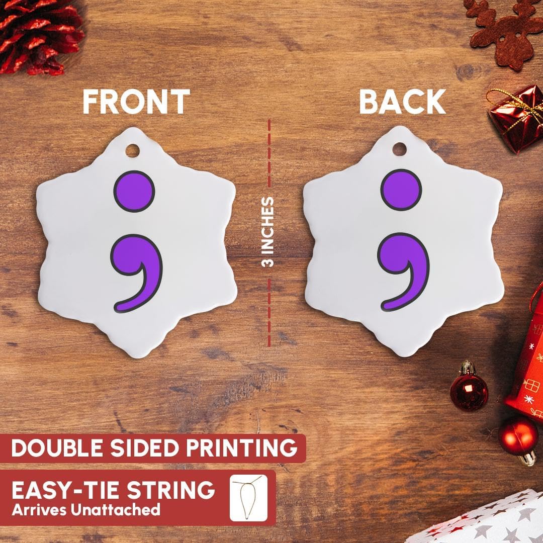3-Inch Purple Semicolon Snowflake Ornament - Elegant Porcelain Holiday Decor