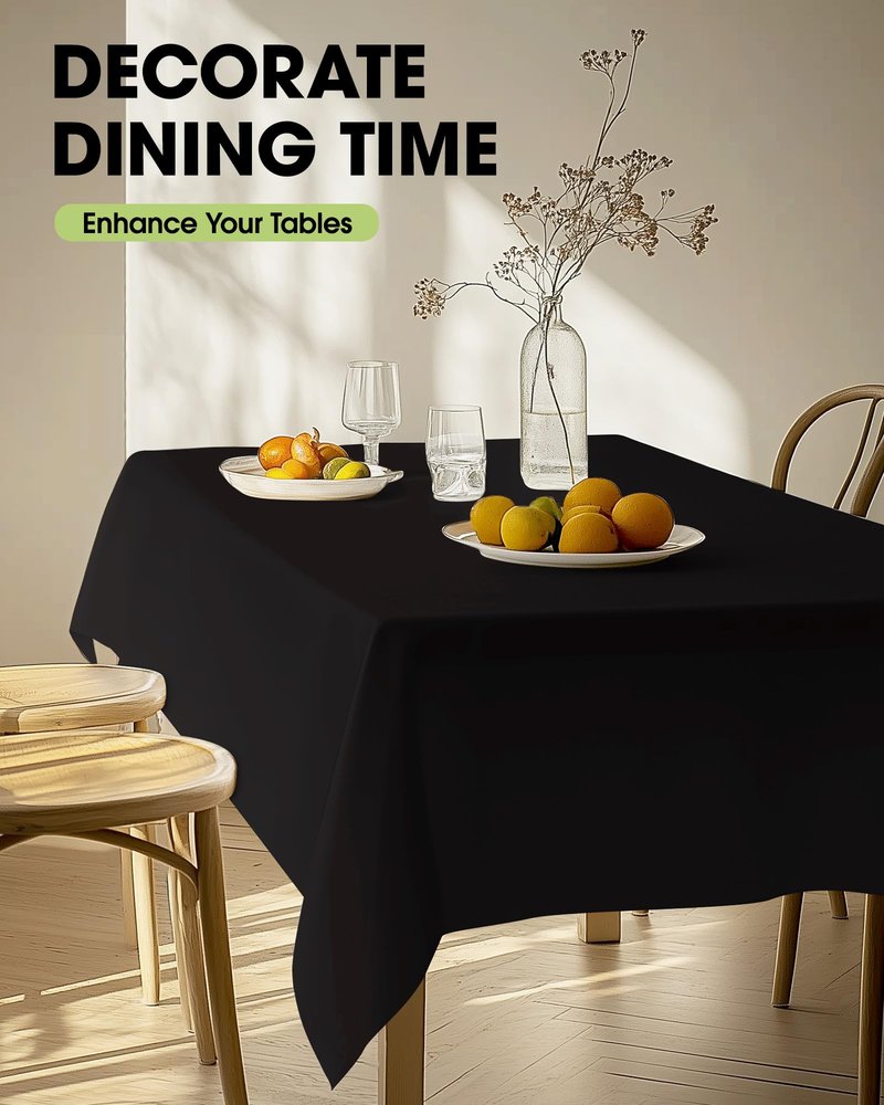 Pureegg Rectangle Table Cloth 60" x 102" – Durable Polyester Tablecloth Offers Reusable & Washable Protection, Ideal for Outdoor Party, Picnic, Wedding, Banquet and Birthday, 9 Pack, Black