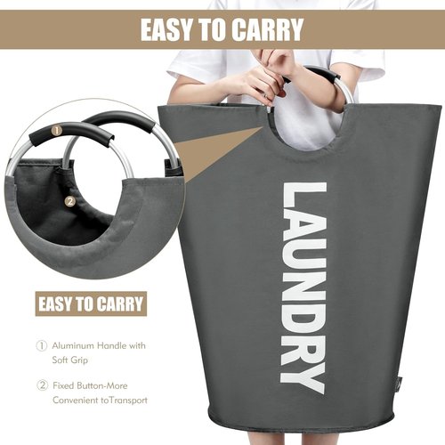DOKEHOM Large Collapsible Laundry Basket - 95L Freestanding Hamper in Dark Grey