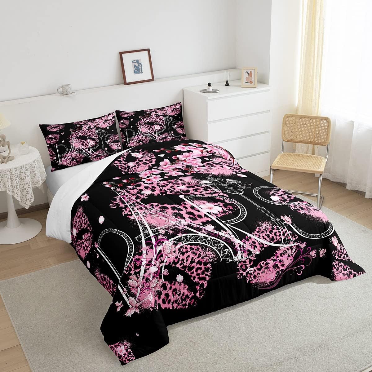 Homewish Dandelion Comforter Set Queen Size,Rustic Natural Bedding Set 3pcs for Kids Teens Girls Boys Room Decor,Butterfly Floral Animal Quilt Set Black and White Duvet Insert with 2 Pillowcases