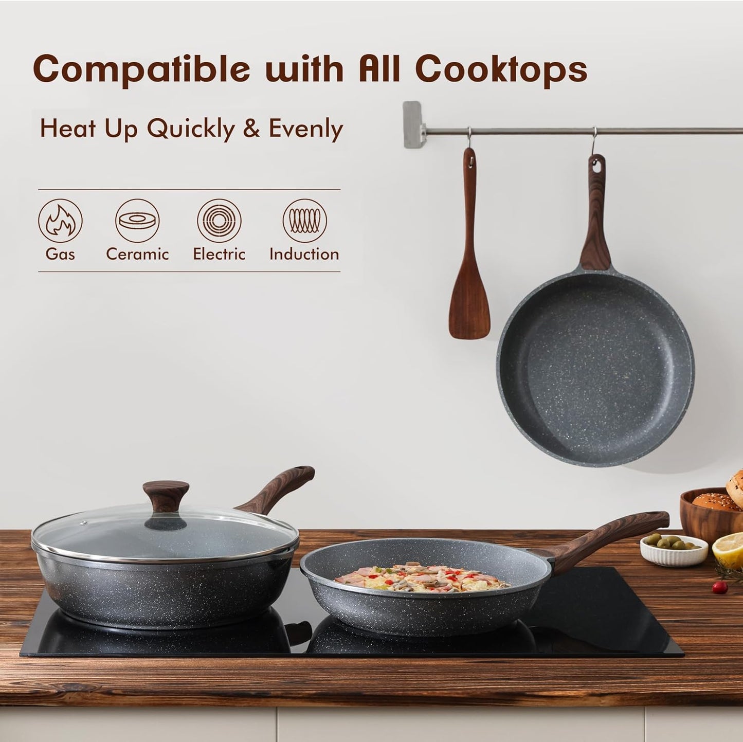 SENSARTE Nonstick Frying Pan Set - Swiss Granite Coating for Healthy Cooking | 8, 9.5 & 11 Inch Sizes