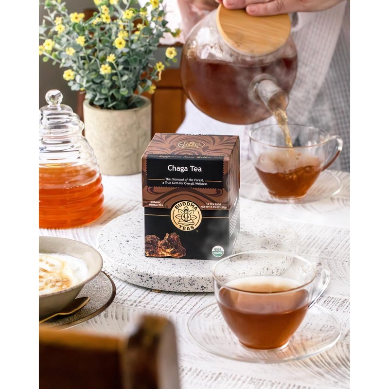 Buddha Teas - Chaga Tea - Organic Herbal Tea - For Cognitive Balance & Overall Health - With Chaga Mushroom, Antioxidants & B Vitamins - Caffeine Free - 100% Kosher & Non-GMO - 18 Tea Bags (Pack of 3)