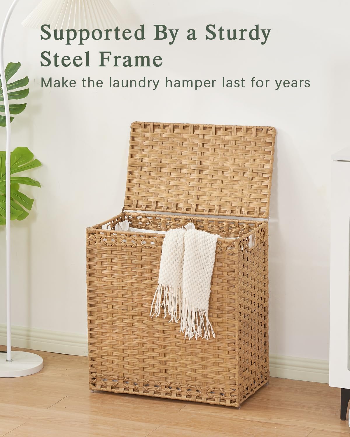 SETVSON Laundry Hamper - Handwoven Rattan Basket with Lid & 3 Removable Liners | 112L (29.6 Gal)