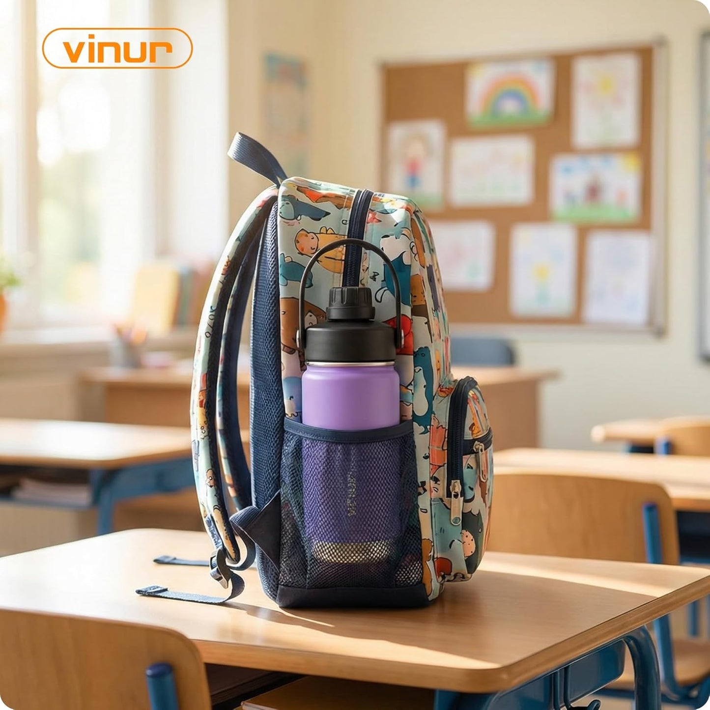 VINUR 12 oz Kids Stainless Steel Water Bottle - Vacuum Insulated, Leakproof Spout Lid, Purple