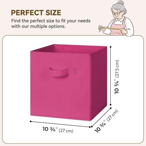 Granny Says 11-Inch Cube Storage Bins - Fabric Organizer for Kids' Rooms | Rose Red, 6-Pack