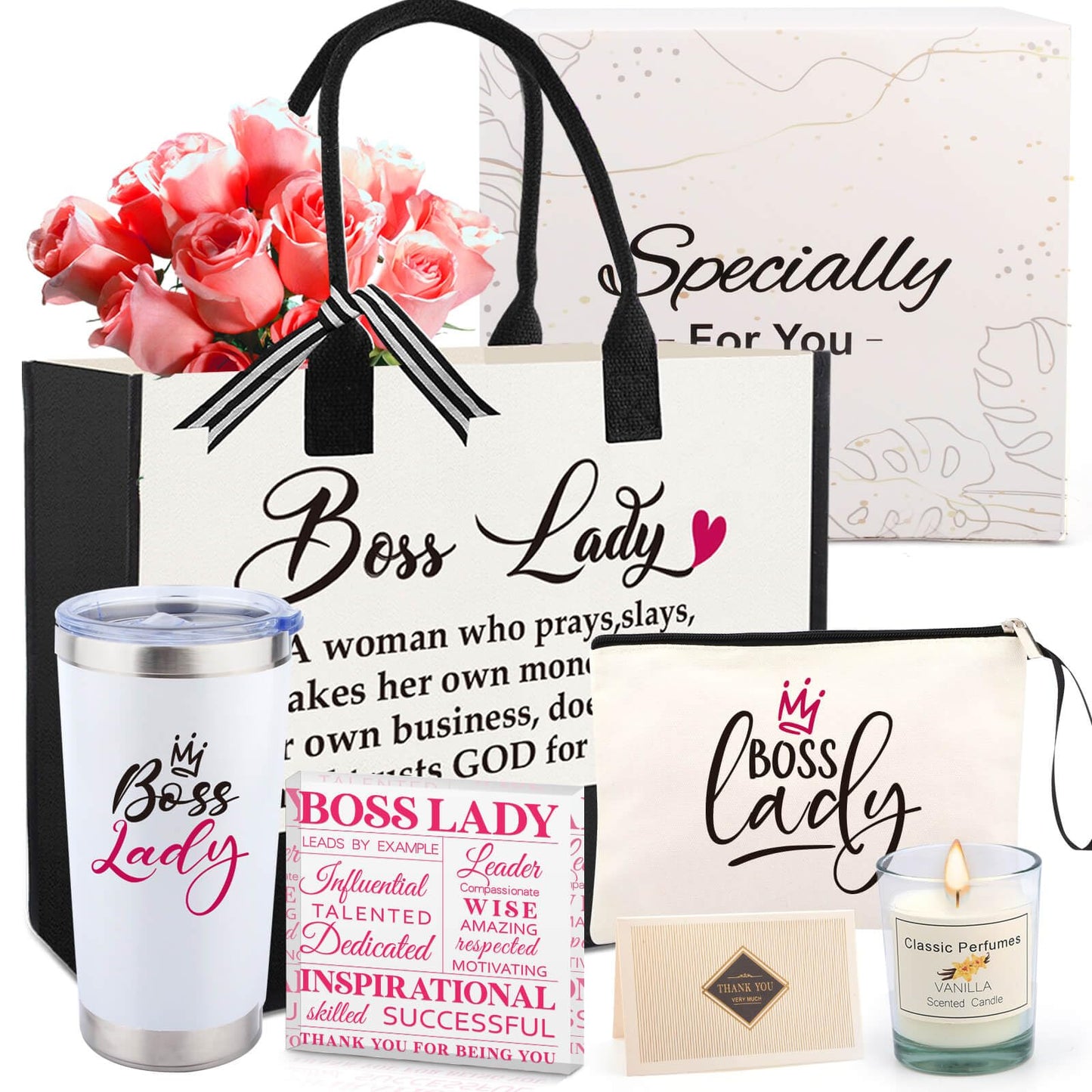 Boss Day Gifts for Women, Boss Lady Gifts for Women Manager Leader, Thank You Gifts for Female Boss, Valentines Day Birthday Gifts for Women, Appreciation Gifts Cool Gifts for Her Mug Canvas Tote Bag