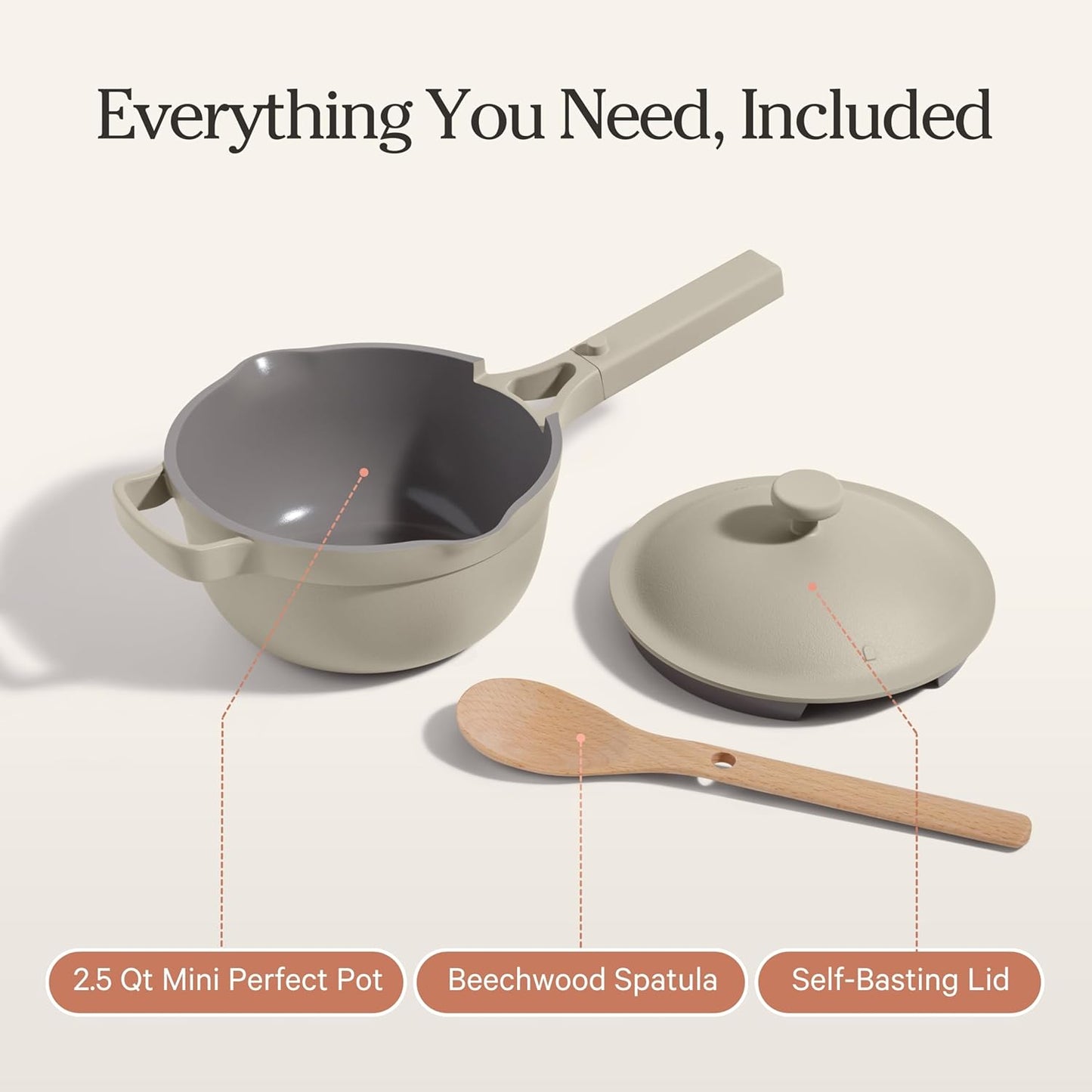 Our Place Mini Perfect Pot - 2.5 Qt Ceramic Cookware with Lid & Spatula | PFAS-Free Nonstick, Induction & Oven-Safe Up to 450°F