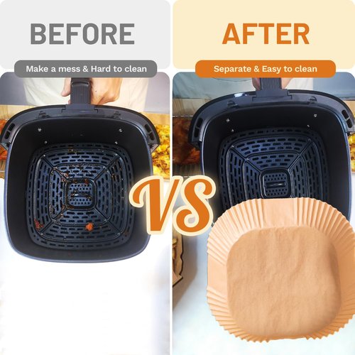 Ailifeer Air Fryer Disposable Paper Liner, Natural Baking Parchment Paper Air fryer liners,Thickened Oil-Proof High Temperature,for Air Fryers,Ovens,Pan and Microwaves (9inch-XL-Thick, square-Brown)