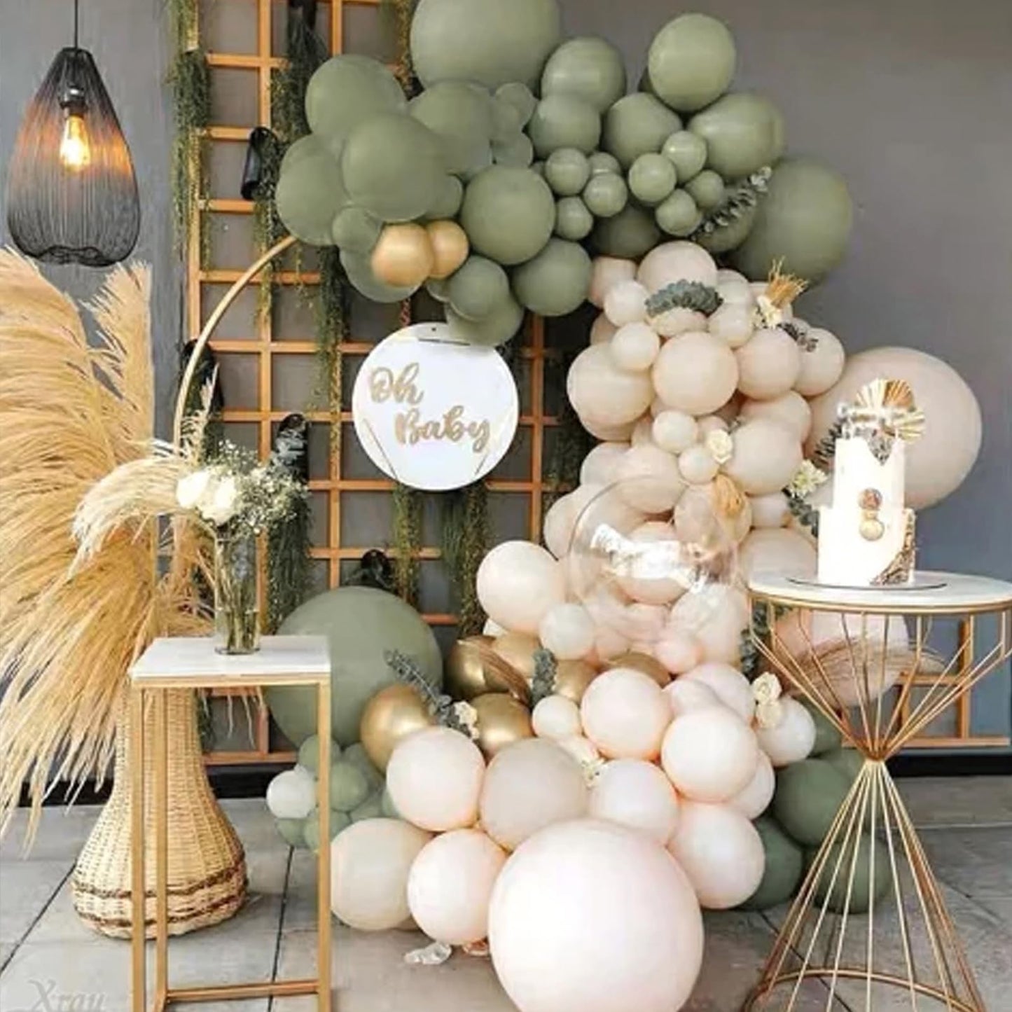 PartyWoo Sage Green Balloons 100pcs 12 Inch Metallic Gold Sand White Gold Confetti Balloons for Baby Shower Gender Reveal Wedding Engagement Jungle Woodland Forest Birthday Party Decorations