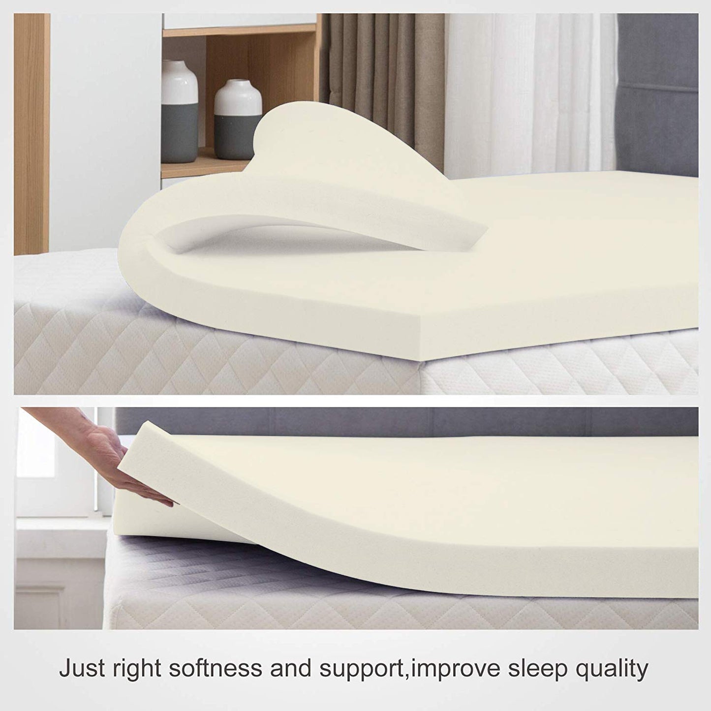 Zutan 2-inch Comfortable Foam Bed Topper with Extended Life Span | Soft and Relaxing Orthopedic Mattress Toppers with Optimum Support, Help Reduce Back Pain and Improve Sleeping Posture, Twin, Yellow