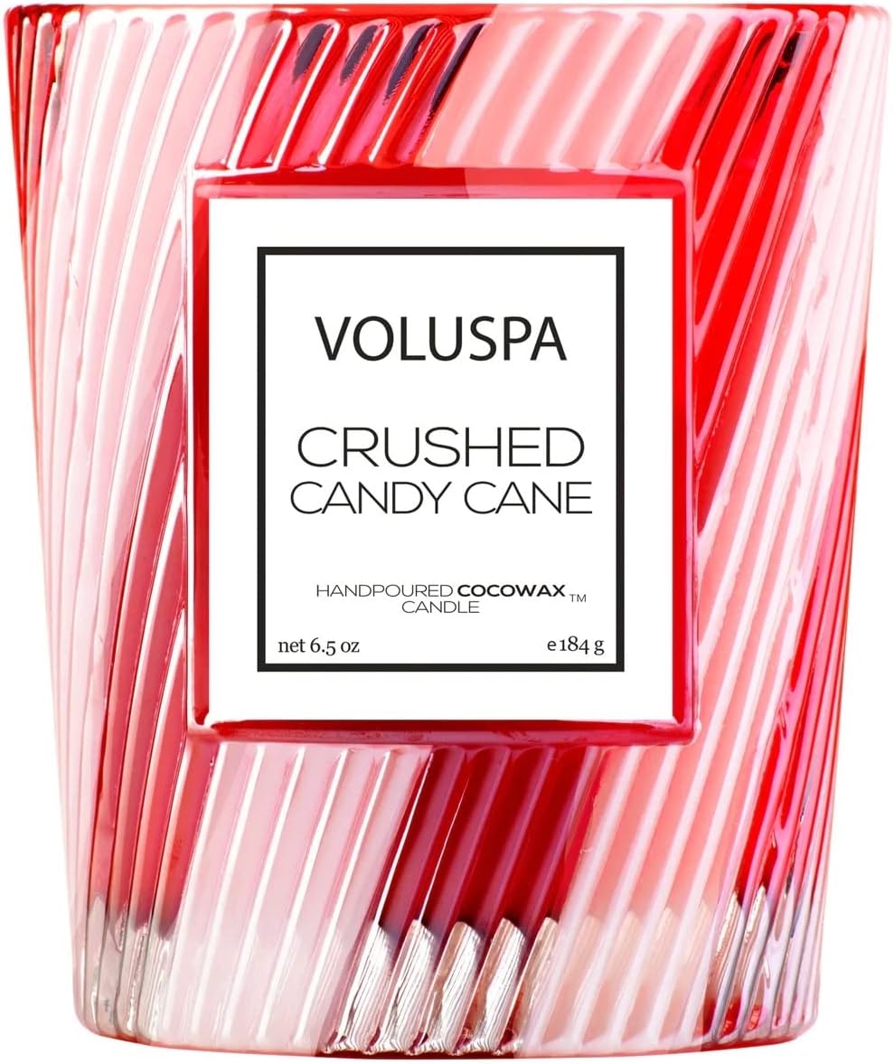 Voluspa Crushed Candy Cane Candle, Large Jar, 18 Oz, 100 Hour Burn Time, Coconut Wax, Holiday Candle