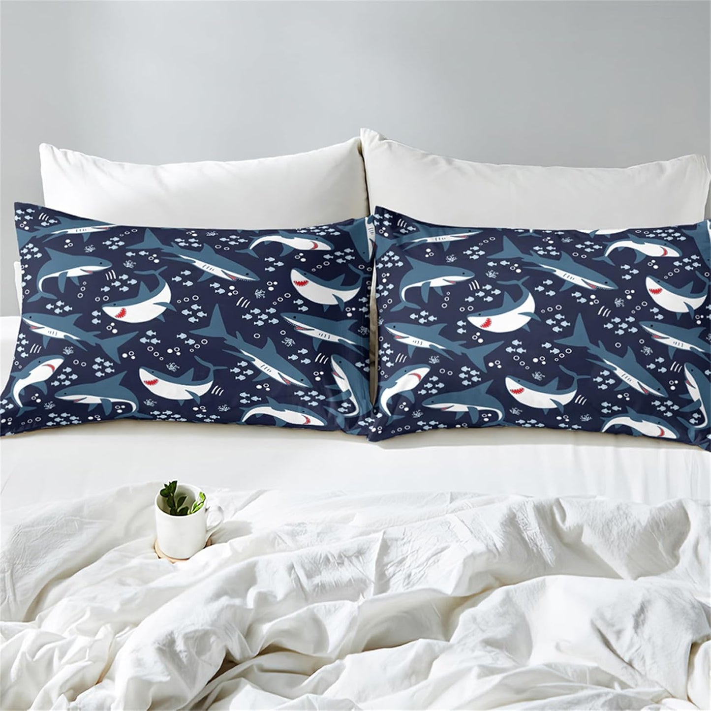 Cute Cartoon Dinosaur Bedding Set, Ultra Soft Full Size Comforter Set for Boys, Lovely Dinosaur Printed Comforter for Kids Teens, Dark Blue Microfiber Quilt for All Season 3Pcs with Pillowcases