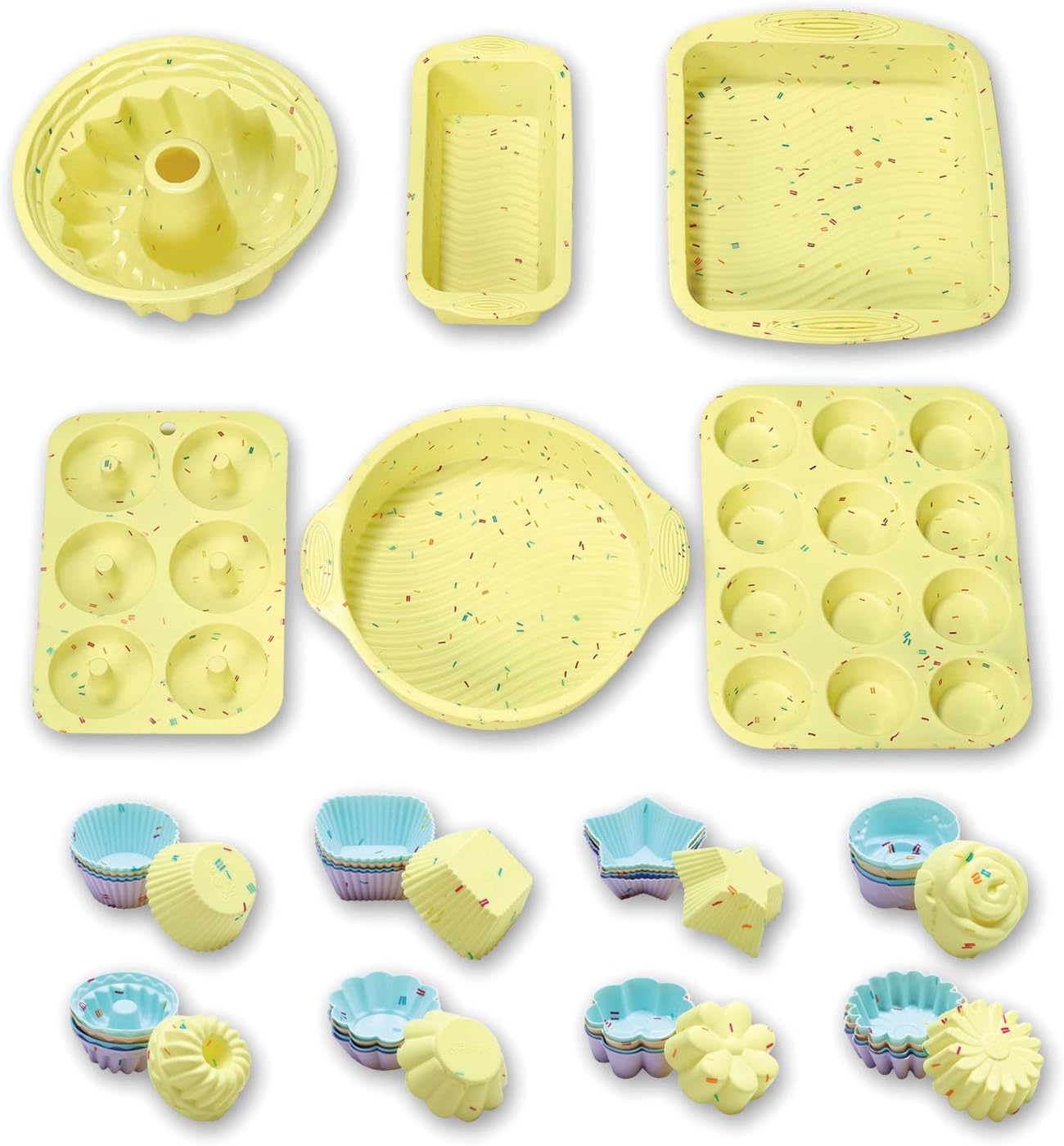 Skiennix 46PCS Silicone Bakeware Set - Versatile Molds for Baking Cakes, Muffins, Donuts & Cupcakes