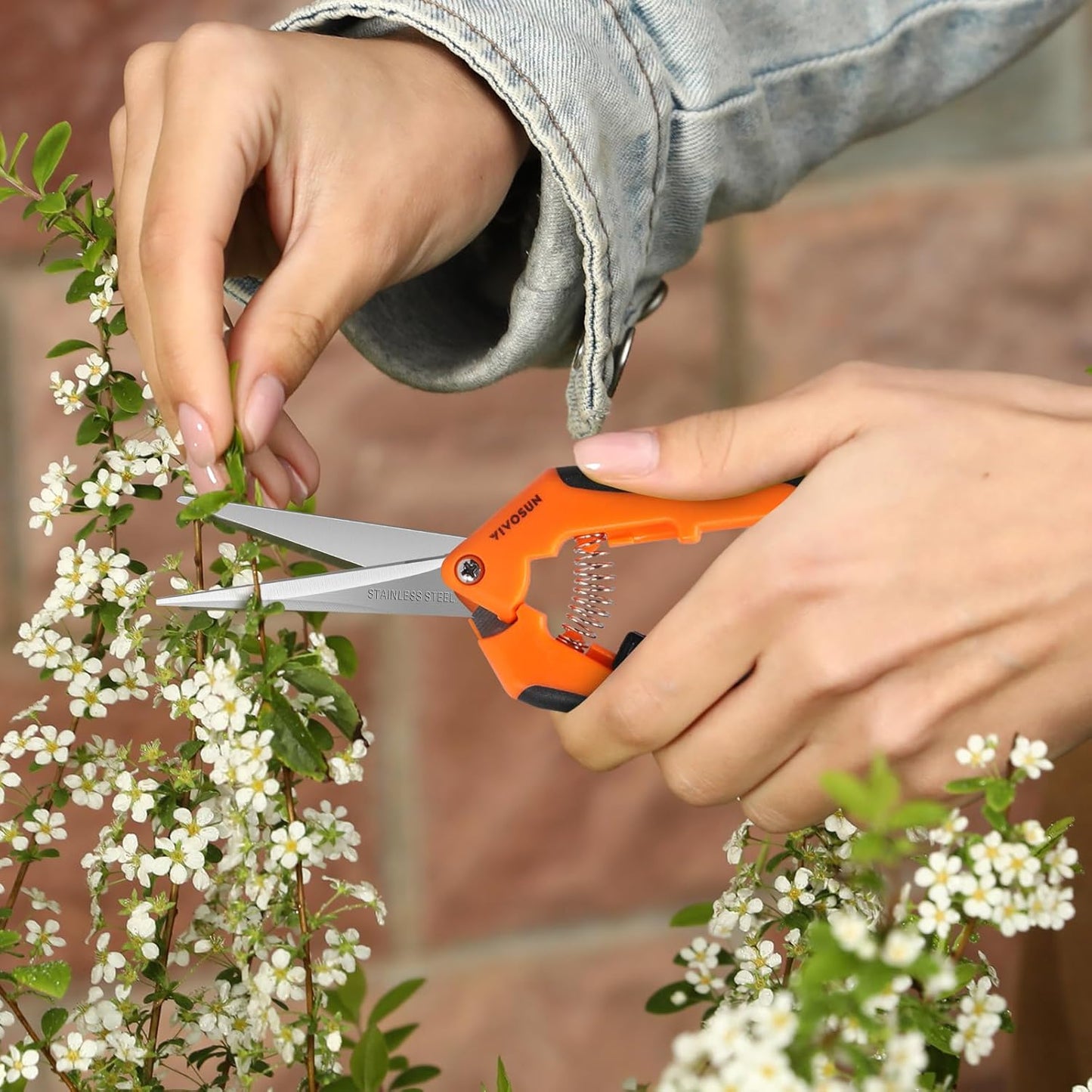 VIVOSUN Gardening Scissors - 6.5 Inch Hand Pruner with Straight Stainless Steel Blades | Orange 1-Pack