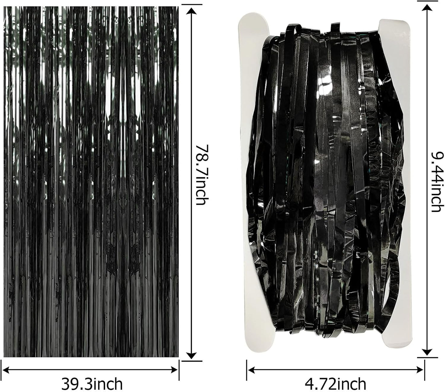 Skiennix Black Metallic Tinsel Foil Fringe Curtains - 2 Pack Photo Booth Backdrop for Parties & Celebrations