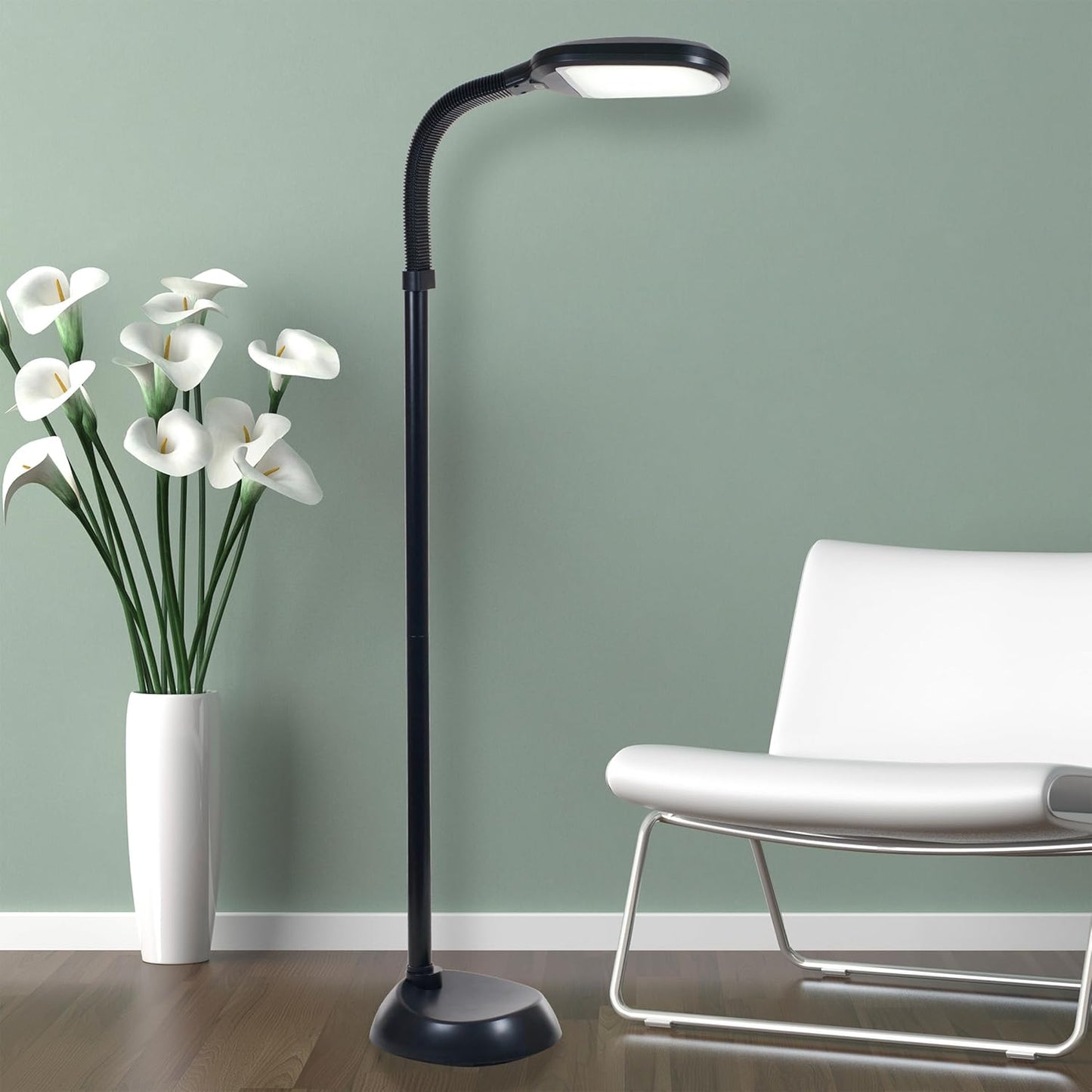 Lavish Home Adjustable LED Floor Lamp with Bendable Neck - Full Spectrum Natural Sunlight LED Lamp for Bedroom and Living Room - Reading, Craft, and Esthetician Light (Black)