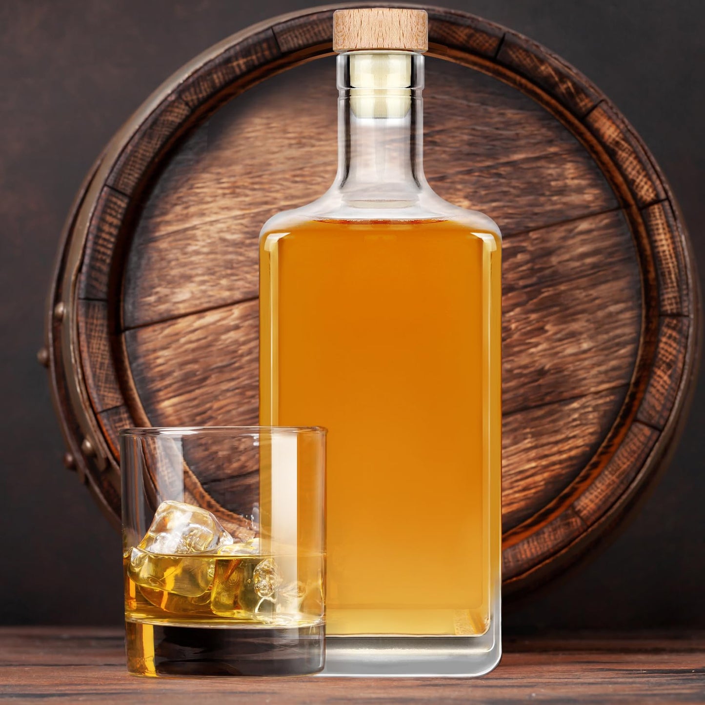 Liengoron 6Pack 8 oz Glass Bottles with Lid 250 ml Clear Empty Bottles with Cork Square Glass Bottle with Cap for Liquor Vodka Brandy Whiskey Beer Water Soda