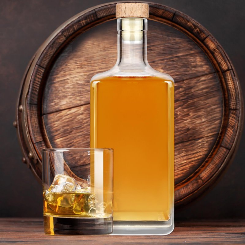 Liengoron 6Pack 8 oz Glass Bottles with Lid 250 ml Clear Empty Bottles with Cork Square Glass Bottle with Cap for Liquor Vodka Brandy Whiskey Beer Water Soda