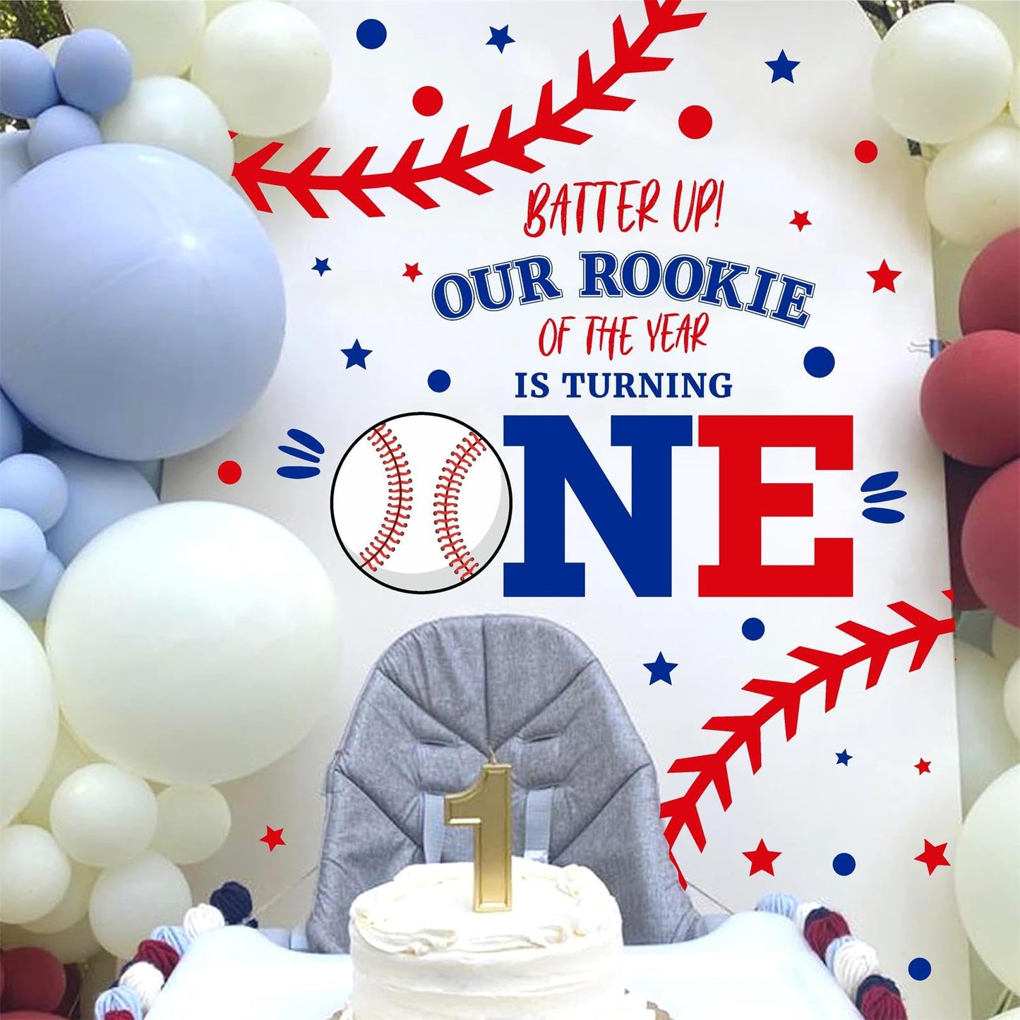 First Birthday Arch Decals for Baby Boy Baseball Theme Party Decorations 1st Birthday Backdrop Decals Rookie of The Year Baby Shower Balloon Arch Decor Photography Background Stickers