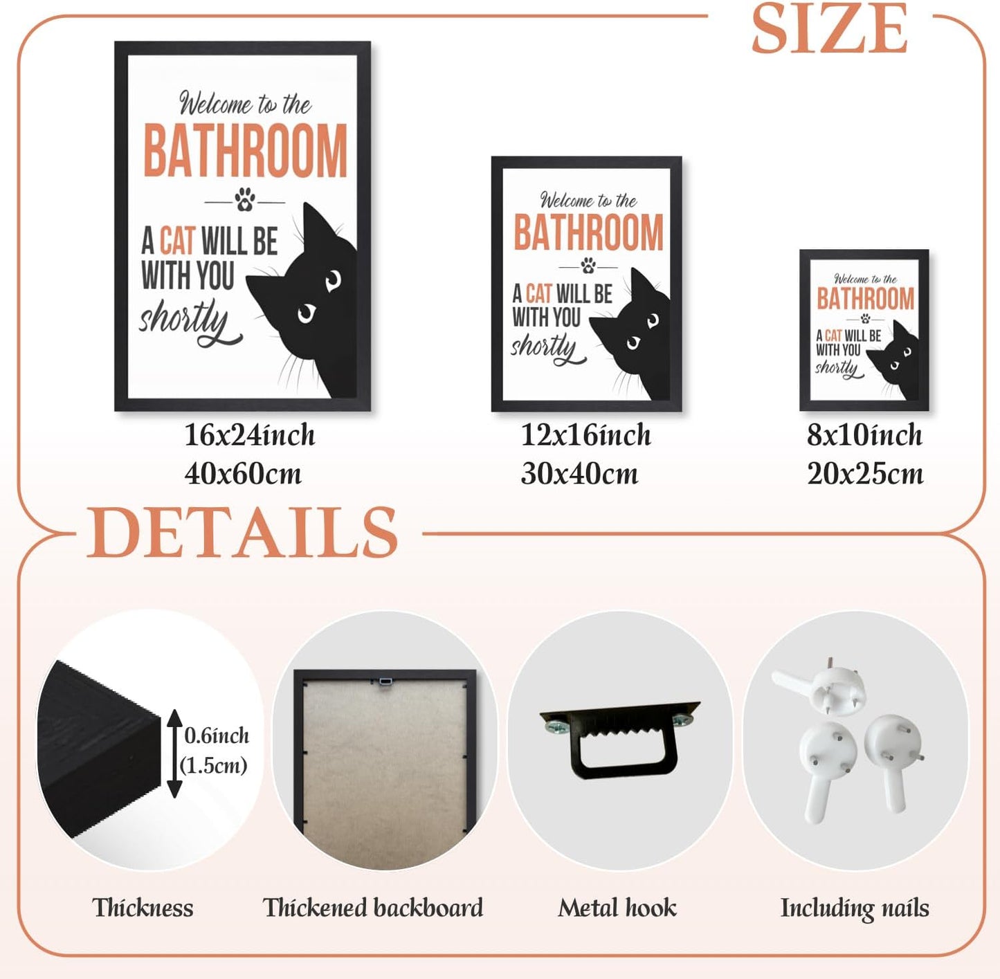 LLEEMPI Cat Quote Bathroom Wall Art - "Welcome to the Bathroom" Canvas Print | Cute Minimalist Decor 8x10 Inch
