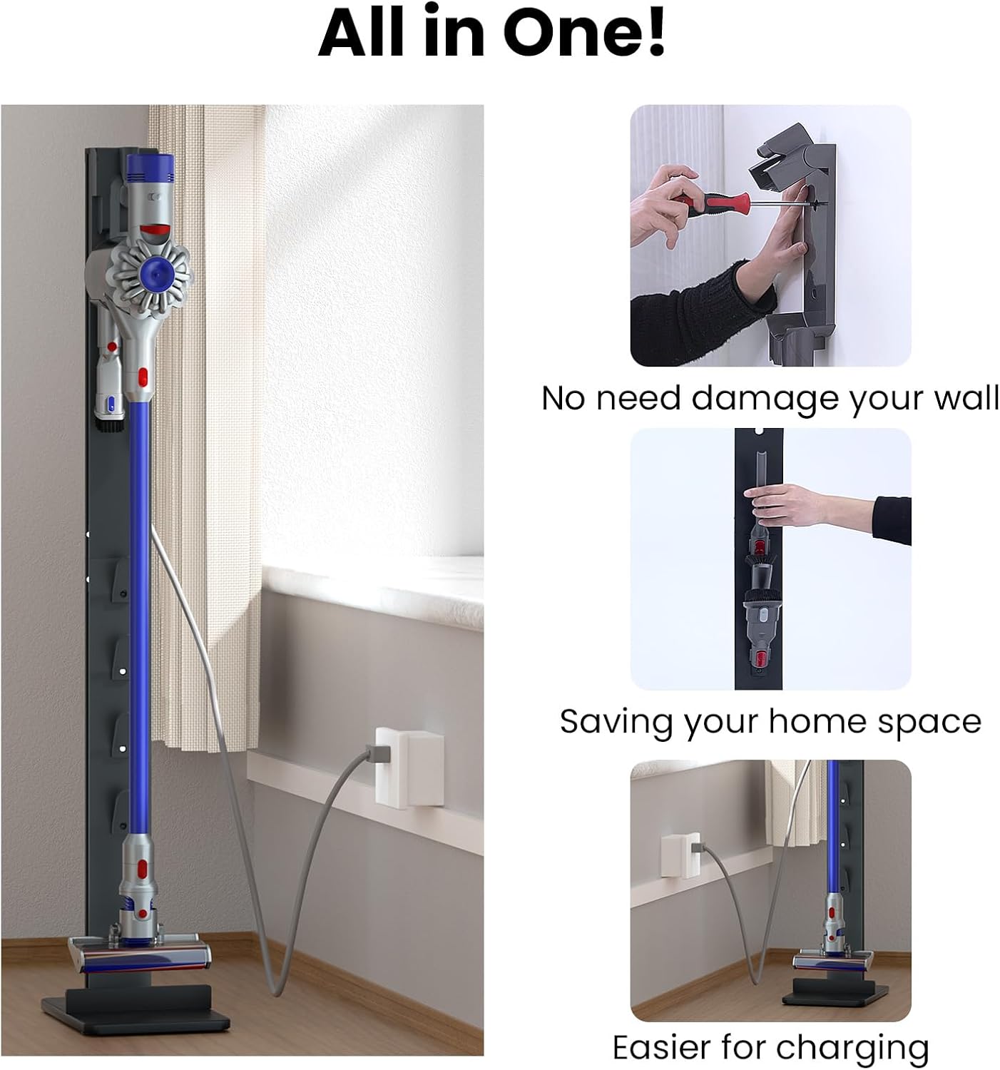 PUTORSEN Premium Aluminum Vacuum Stand Storage Dock Dockings Station, for Dyson SV21 SV18 Gen5 V15 V12 V11 V10 V8 V7 V6 Cordless Stick Vacuum Cleaner & Accessary, Storage Bracket Organizer Rack,Black