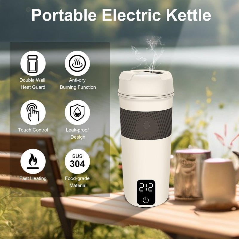 Portable Electric Kettle, 350ML Mini Hot Water Boiler Heater, Travel Kettle with 4 Temperature Settings, 304 Stainless Steel Portable bottle Warmer with Auto Shut-Off & Boil-Dry Protection