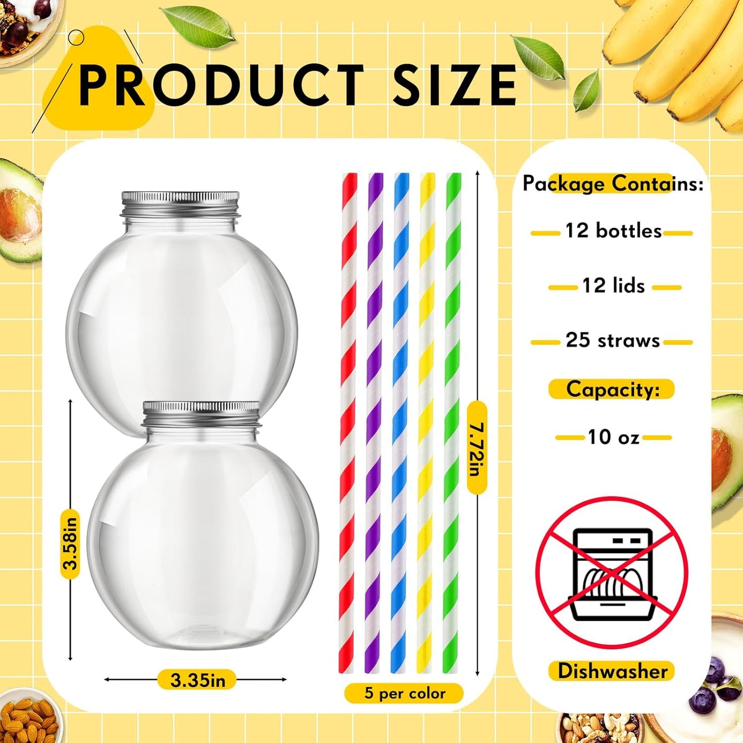 Yaomiao 24 Pcs 10 oz Mini Plastic Fish Bowl Ornament Cups for Drinks Clear Spherical Potion Bottles with Lids and Straws Bulb Cups for Christmas Carnival Candy Party Decorations (Red)