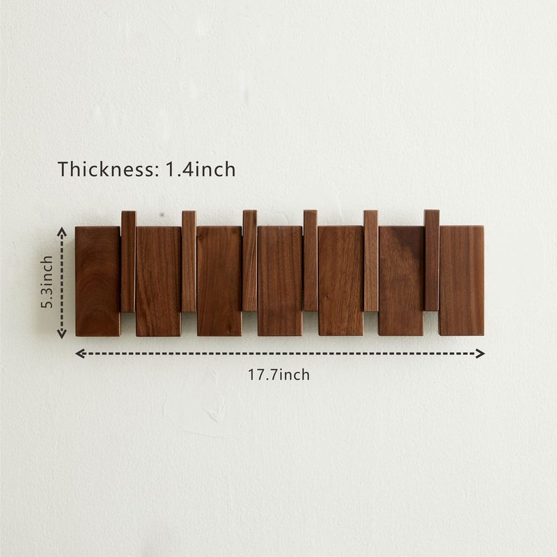 ESDOPA Wood Wall Mounted Coat Rack, Flip Down Wall-Mount Hook Racks with 6 Hooks, Entryway Hanger Art Hook for Hanging Coats Keys Hats Towels Bags, Walnut