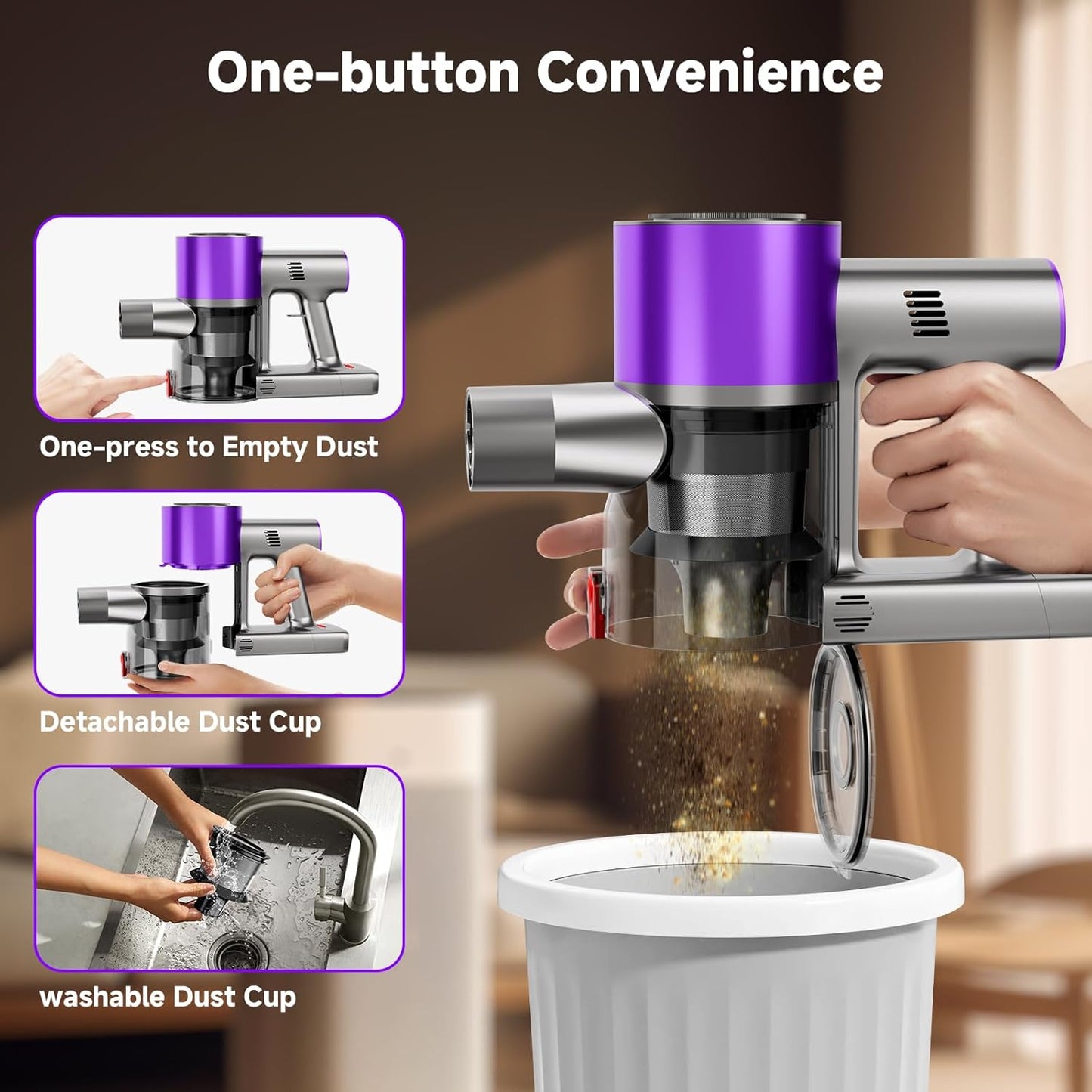 Skiennix Cordless Stick Vacuum Cleaner - 40Kpa Powerful Suction with LED Headlight | 8-in-1 Lightweight for Pet Hair, Purple