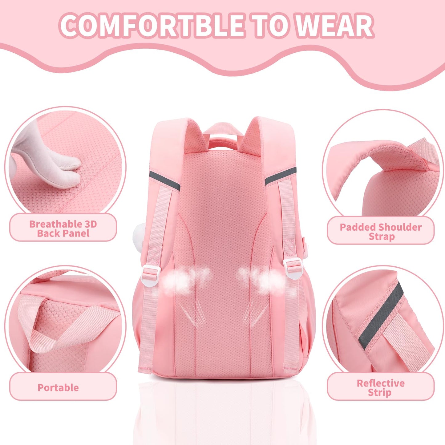 BEFUNIRISE Girls Backpack,Kids Backpack for Teen Girls School Backpack Bookbag for Elementary Primary High School (Pink)