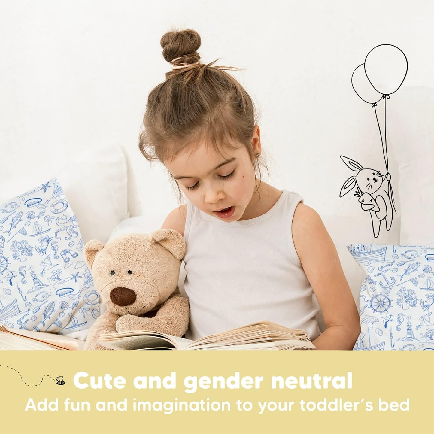 My Little Dreamy Toddler Pillow - Organic Cotton Travel Bed Pillow with Case | Soft & Breathable, 13x18 Inches, Ideal for Ages 2-5 (Nautical)