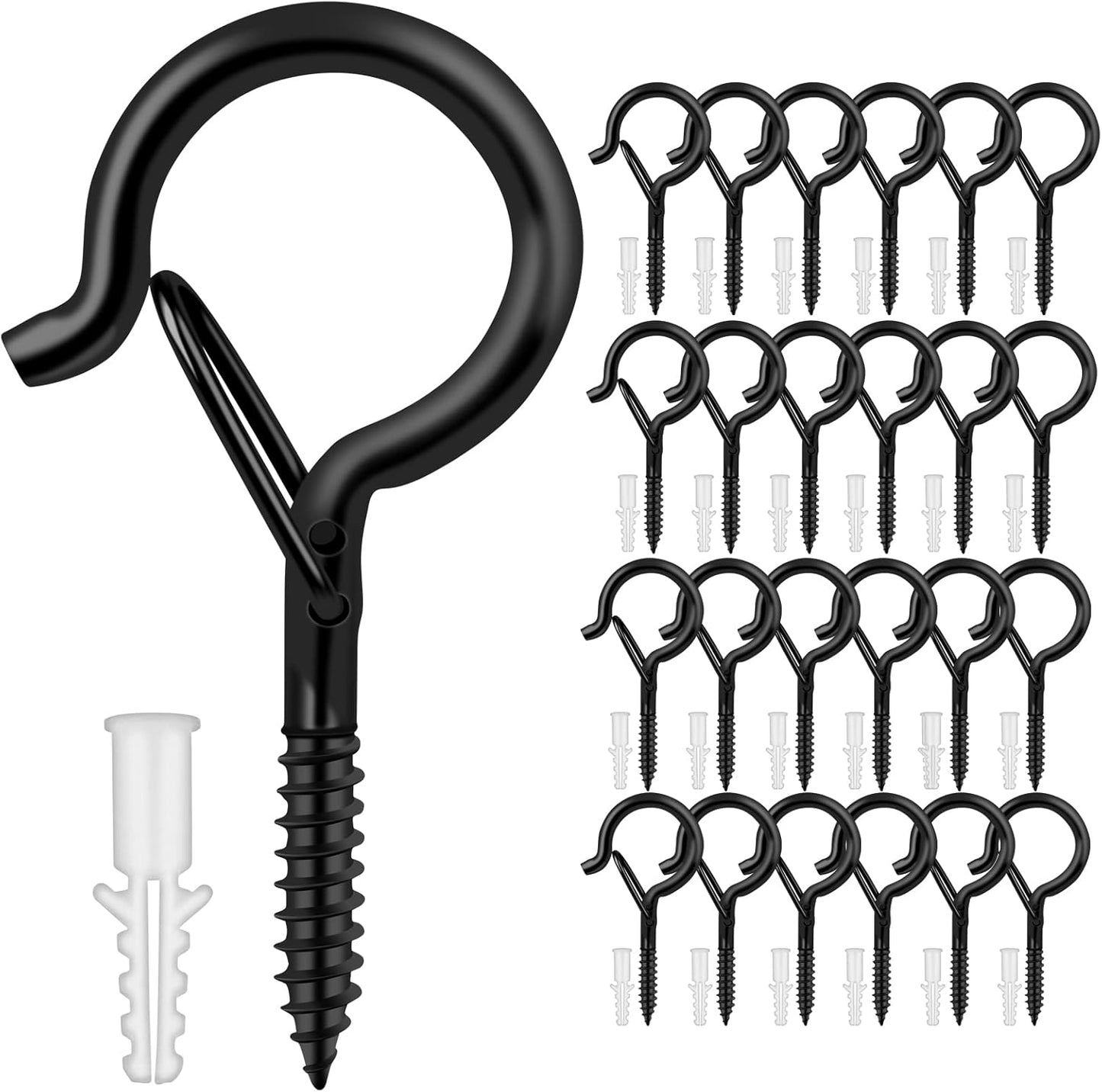Q Hangers 25 PCS Screw-In Hooks - Durable Outdoor String Light & Hanging Basket Hooks | Safe Buckle Design