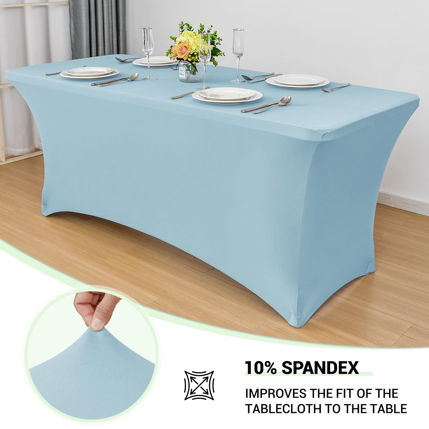 Obstal 6ft Stretch Spandex Table Cover - 4 Pack Universal Rectangular Fitted Tablecloth Protector for Wedding, Banquet and Party (Dusty Blue, 72L x 30W x 30H Inches)