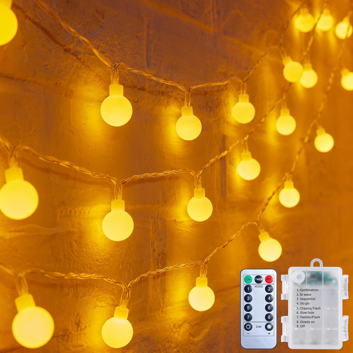 Minetom 21FT Battery Operated String Lights - 60 LED Waterproof Globe Fairy Lights with Remote | Warm White for Indoor & Outdoor Decor