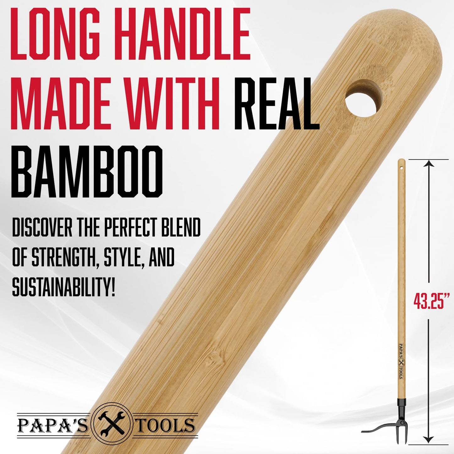 Papa's Tools Weeder - Stand-Up Weed Puller with Long Bamboo Handle & 4-Claw Steel Head | Effortlessly Remove Weeds